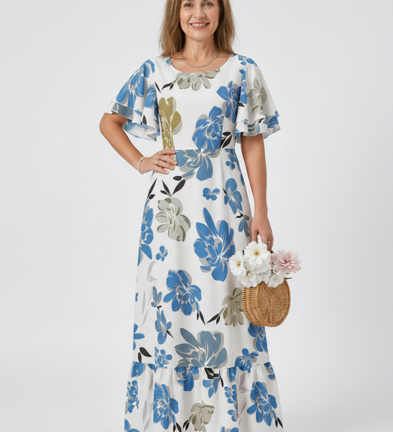Nathalie | Maxi Dress with Short Sleeves and Round Neckline