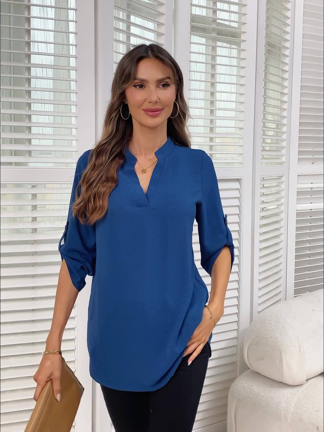 Varsovia Atelier | BLUZKA SZYKOWNA CODZIENNA COL V RĘKAWAMI 3/4
