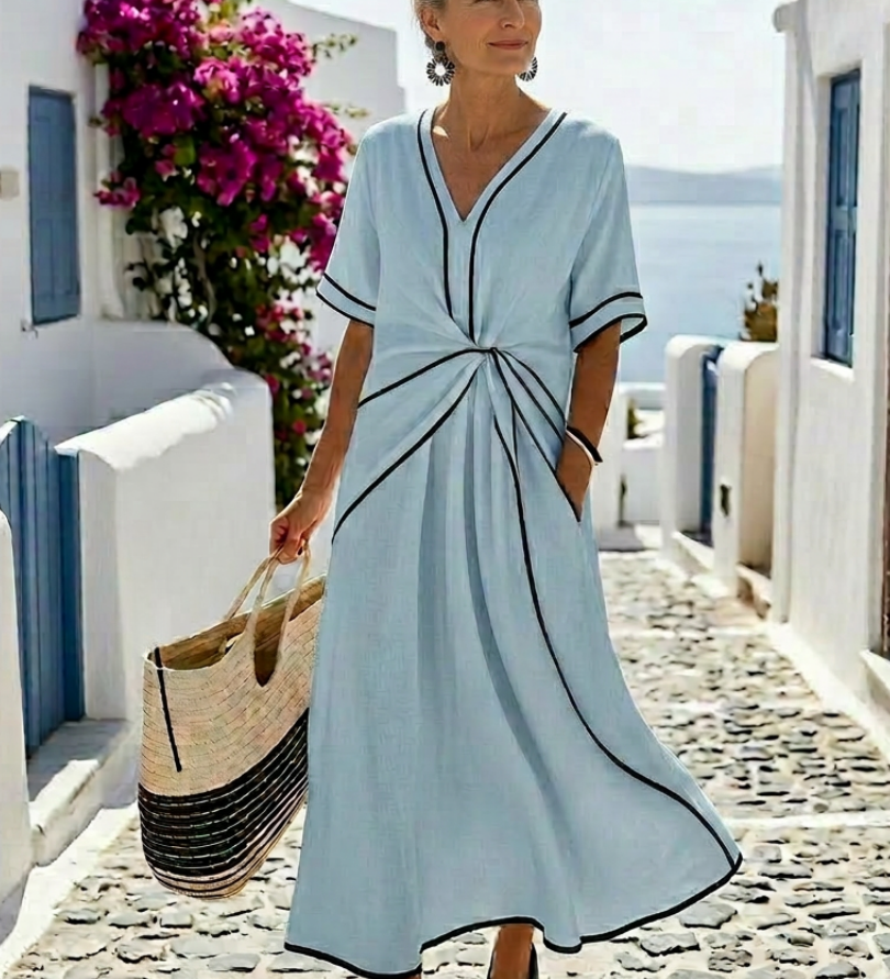 Auriane | Midi Dress with V-Neck and Ruched Waist